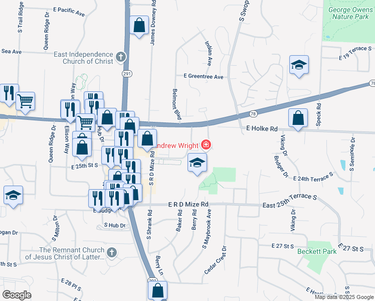 map of restaurants, bars, coffee shops, grocery stores, and more near 17221 East 23rd Street South in Independence