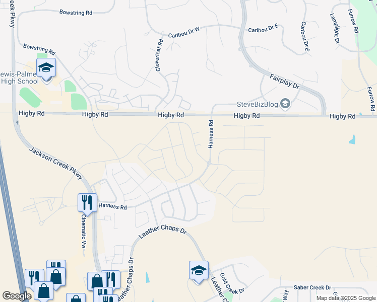 map of restaurants, bars, coffee shops, grocery stores, and more near Higby Rd in Monument