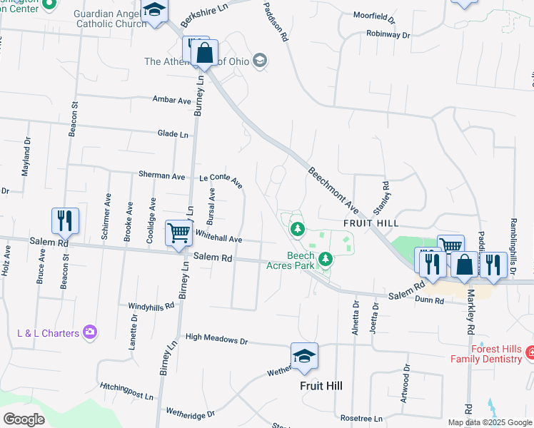 map of restaurants, bars, coffee shops, grocery stores, and more near 1266 Ayershire Avenue in Cincinnati