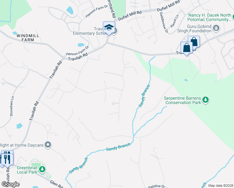 map of restaurants, bars, coffee shops, grocery stores, and more near 12300 Riding Fields Road in Rockville