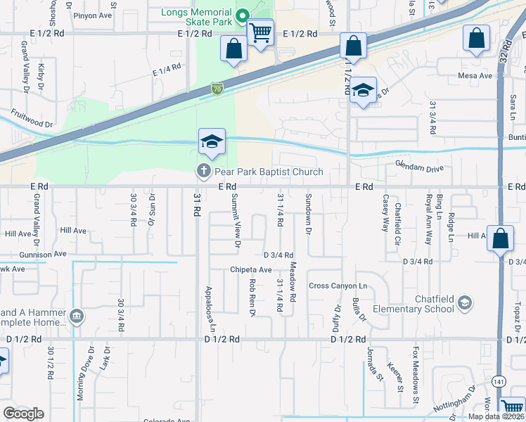 map of restaurants, bars, coffee shops, grocery stores, and more near 480 Tanner Street in Grand Junction