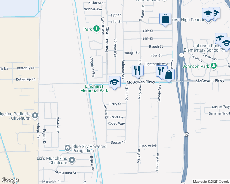 map of restaurants, bars, coffee shops, grocery stores, and more near 1778 McGowan Parkway in Olivehurst