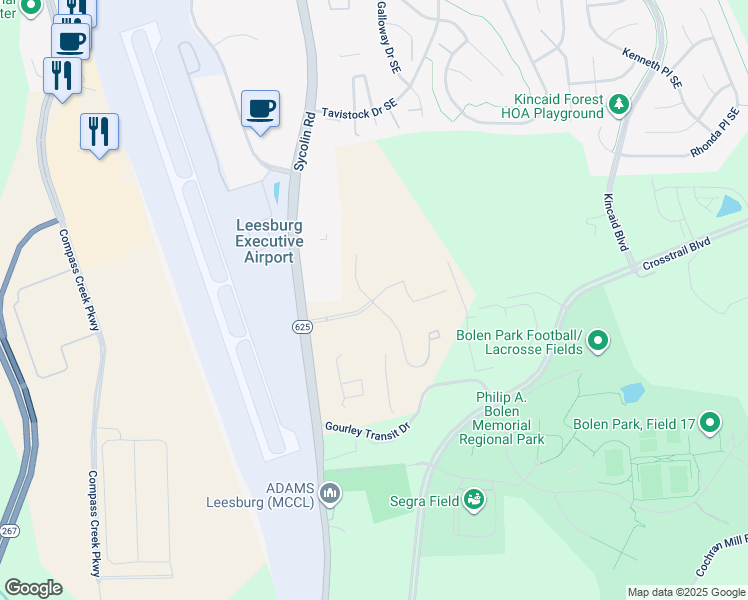 map of restaurants, bars, coffee shops, grocery stores, and more near Loudoun Center Place in Leesburg