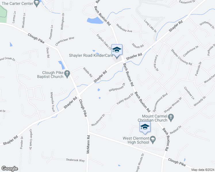 map of restaurants, bars, coffee shops, grocery stores, and more near 1074 Ridgepointe Drive in Batavia