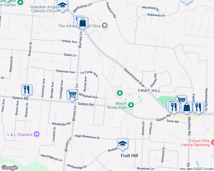 map of restaurants, bars, coffee shops, grocery stores, and more near 1266 Ayershire Avenue in Cincinnati