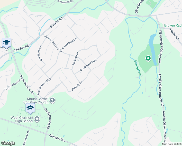 map of restaurants, bars, coffee shops, grocery stores, and more near 4079 Woodsly Drive in Batavia
