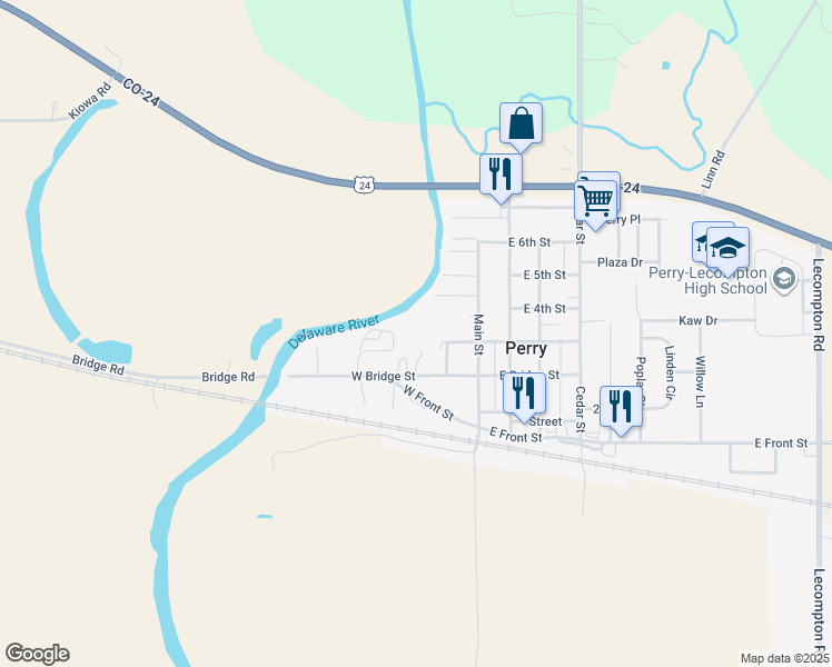 map of restaurants, bars, coffee shops, grocery stores, and more near 205 West Bridge Street in Perry