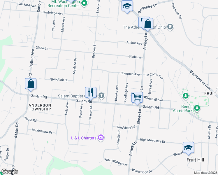 map of restaurants, bars, coffee shops, grocery stores, and more near 1313 Brooke Avenue in Cincinnati