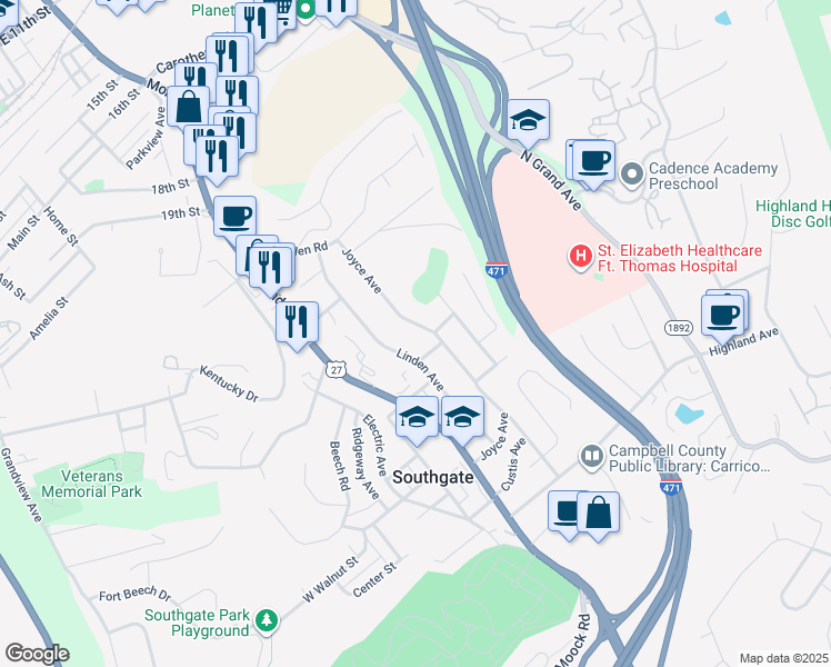 map of restaurants, bars, coffee shops, grocery stores, and more near 2230 Joyce Avenue in Newport