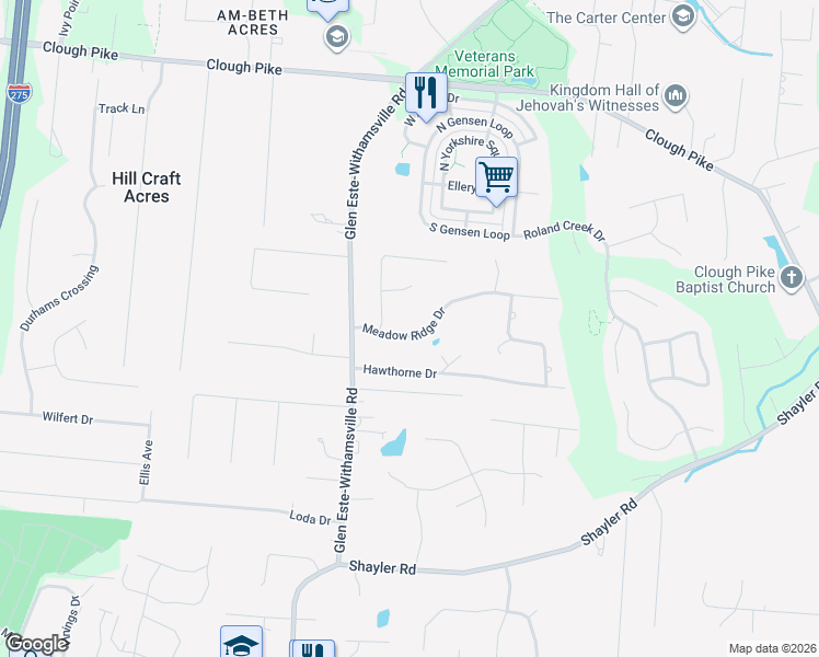 map of restaurants, bars, coffee shops, grocery stores, and more near 850 Meadow Ridge Drive in Cincinnati