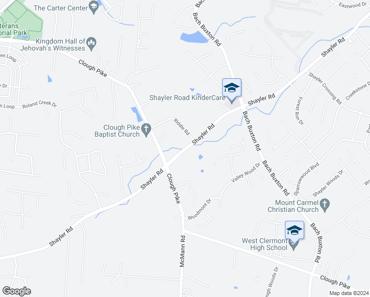 map of restaurants, bars, coffee shops, grocery stores, and more near Shayler Road in Cincinnati