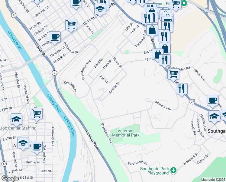 map of restaurants, bars, coffee shops, grocery stores, and more near 37 Amelia Street in Newport