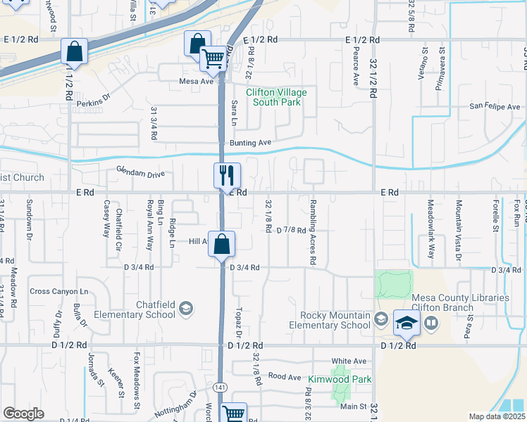 map of restaurants, bars, coffee shops, grocery stores, and more near 490 Coronado Court in Clifton