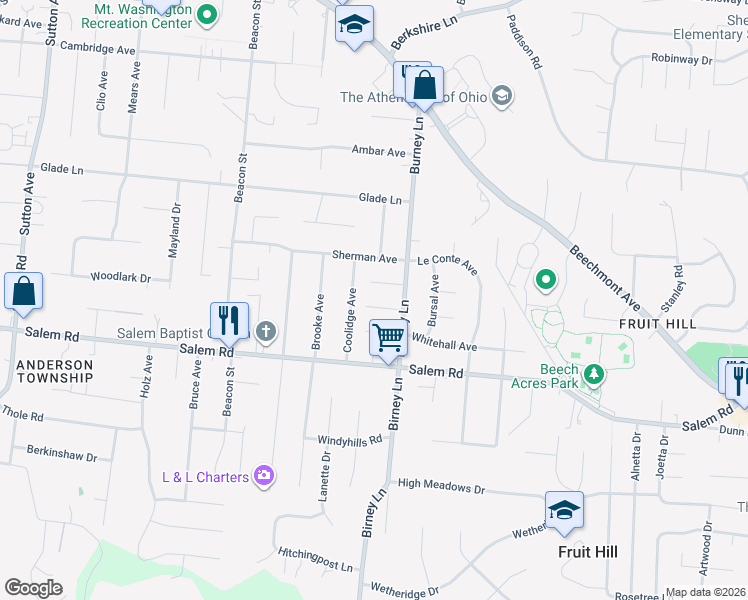 map of restaurants, bars, coffee shops, grocery stores, and more near 6644 Foster Avenue in Cincinnati