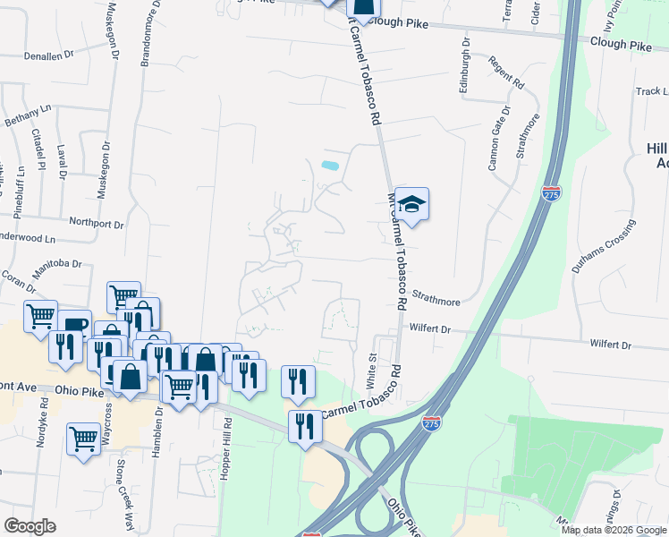 map of restaurants, bars, coffee shops, grocery stores, and more near 549 Old Orchard Drive in Cincinnati