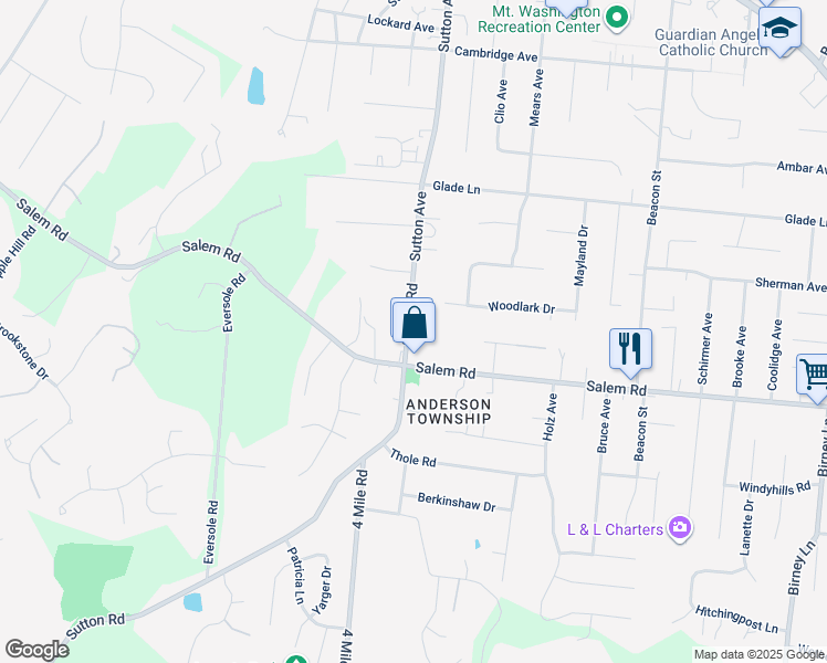 map of restaurants, bars, coffee shops, grocery stores, and more near 1244 Sutton Road in Cincinnati