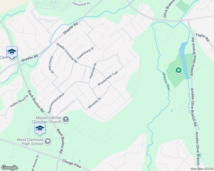map of restaurants, bars, coffee shops, grocery stores, and more near 4079 Woodsly Drive in Batavia