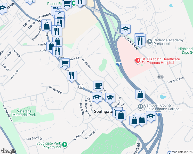 map of restaurants, bars, coffee shops, grocery stores, and more near 2230 Joyce Ave in Newport