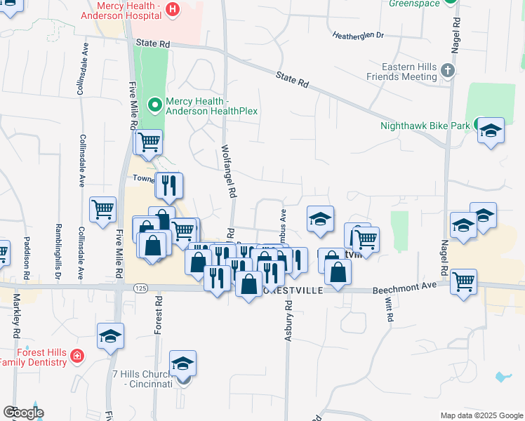 map of restaurants, bars, coffee shops, grocery stores, and more near 1360 Washington Circle in Cincinnati