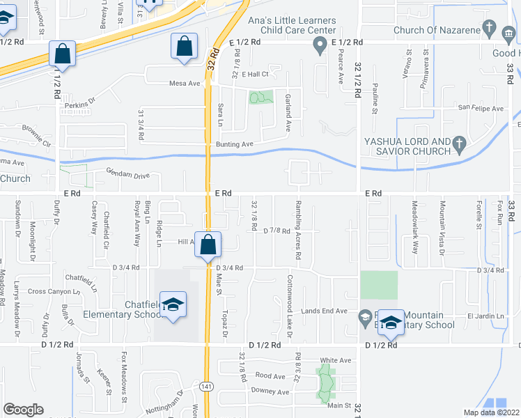map of restaurants, bars, coffee shops, grocery stores, and more near 494 1/2 32 1/8 Road in Clifton