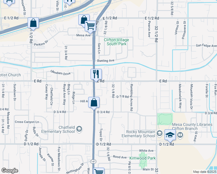 map of restaurants, bars, coffee shops, grocery stores, and more near 490 Coronado Court in Clifton