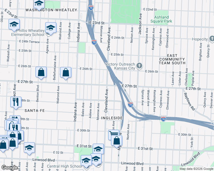 map of restaurants, bars, coffee shops, grocery stores, and more near in Kansas City