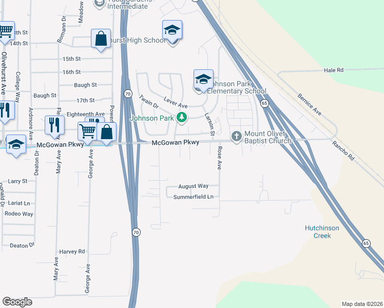 map of restaurants, bars, coffee shops, grocery stores, and more near 4215 Fiesta Way in Olivehurst
