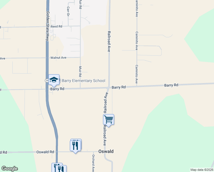 map of restaurants, bars, coffee shops, grocery stores, and more near 925 Barry Road in Yuba City