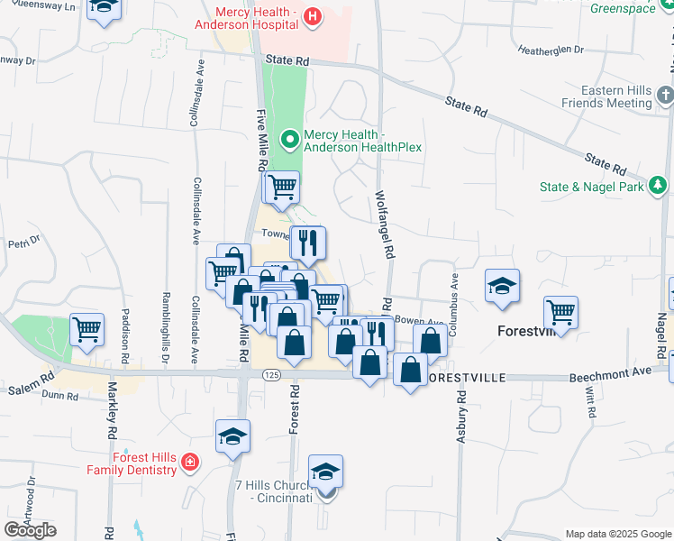 map of restaurants, bars, coffee shops, grocery stores, and more near 1359 Crotty Court in Cincinnati
