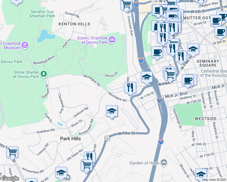 map of restaurants, bars, coffee shops, grocery stores, and more near 927 Leonard Street in Covington