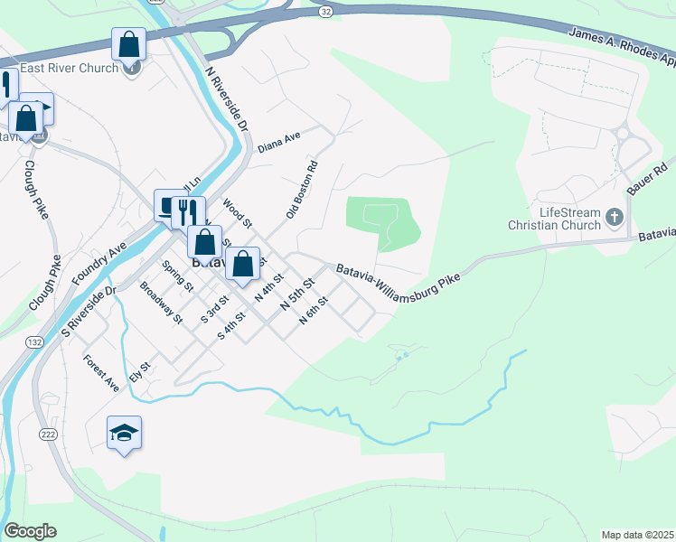 map of restaurants, bars, coffee shops, grocery stores, and more near 575 Kilgore Avenue in Batavia