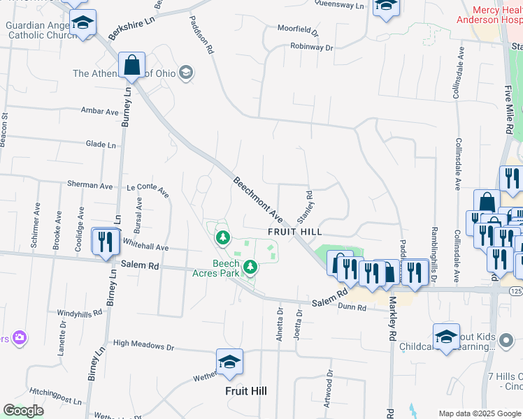 map of restaurants, bars, coffee shops, grocery stores, and more near 6999 Beechmont Avenue in Cincinnati