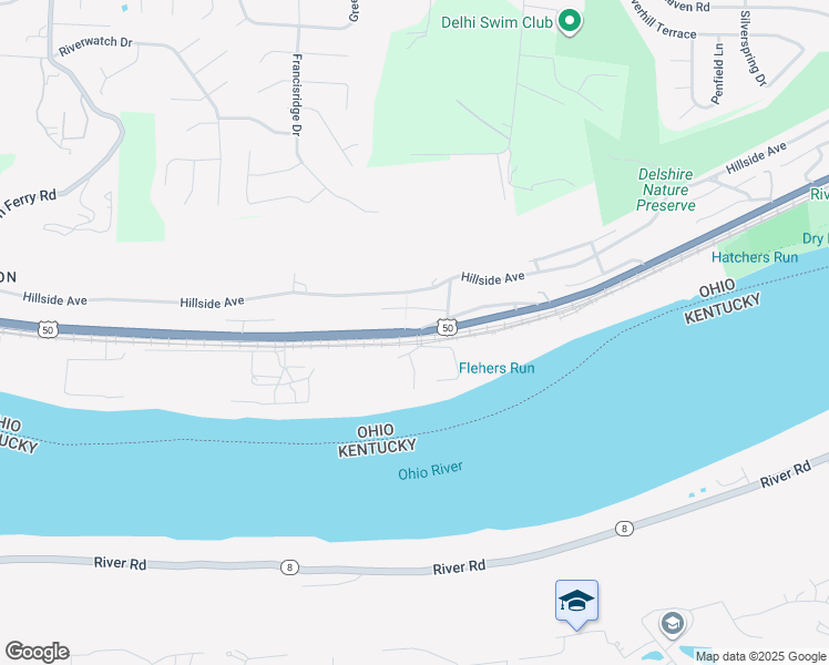 map of restaurants, bars, coffee shops, grocery stores, and more near 3932 River Road in Cincinnati