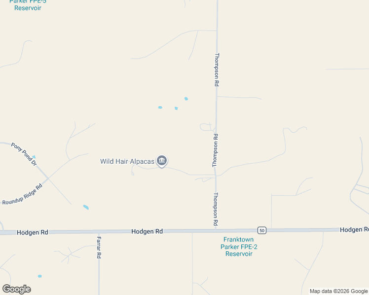 map of restaurants, bars, coffee shops, grocery stores, and more near 16860 Thompson Road in Colorado Springs