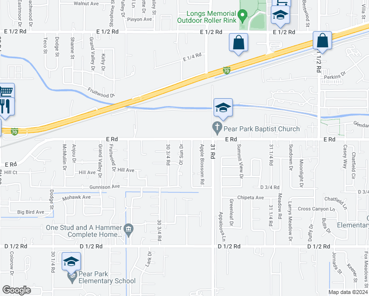 map of restaurants, bars, coffee shops, grocery stores, and more near 494 Ol' Sun Drive in Grand Junction