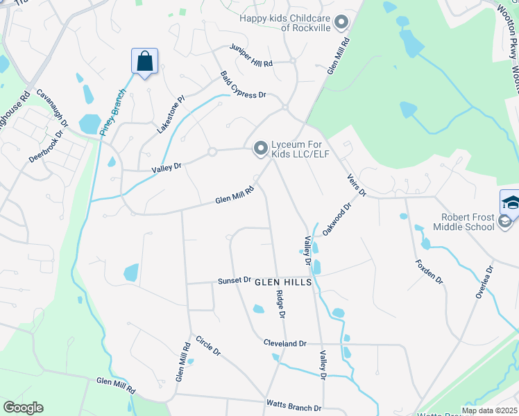 map of restaurants, bars, coffee shops, grocery stores, and more near 13408 Ridge Drive in Rockville