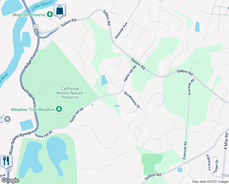 map of restaurants, bars, coffee shops, grocery stores, and more near 1209 Apple Hill Road in Cincinnati