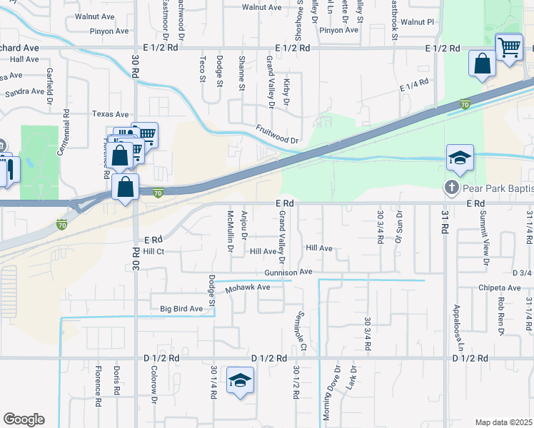 map of restaurants, bars, coffee shops, grocery stores, and more near 3039 E Rd in Grand Junction