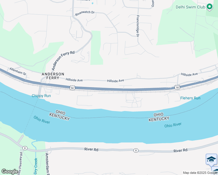 map of restaurants, bars, coffee shops, grocery stores, and more near 4132 River Road in Cincinnati
