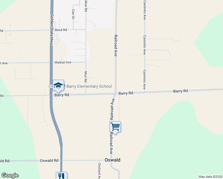 map of restaurants, bars, coffee shops, grocery stores, and more near 925 Barry Road in Yuba City