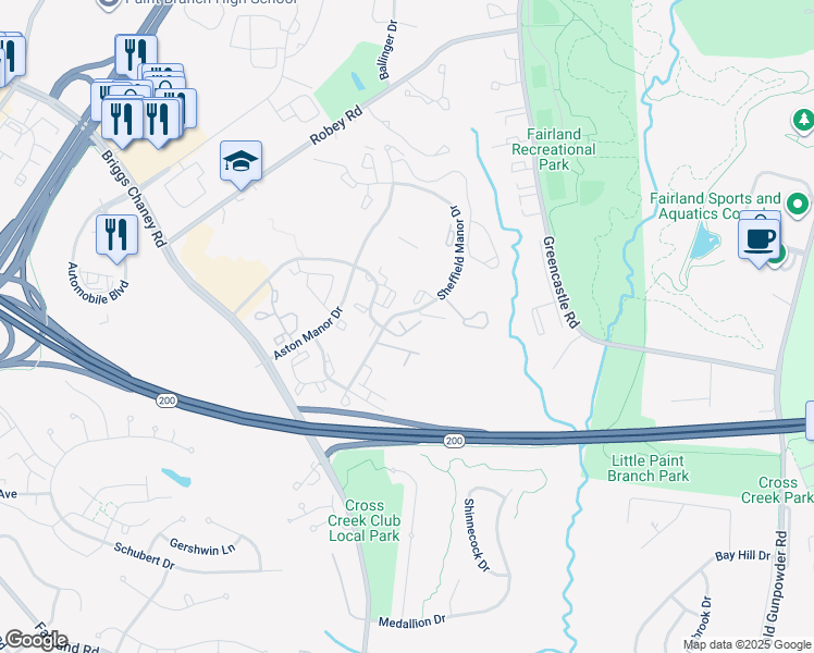 map of restaurants, bars, coffee shops, grocery stores, and more near 13408 Shady Knoll Drive in Silver Spring