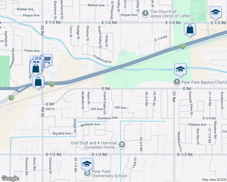 map of restaurants, bars, coffee shops, grocery stores, and more near 3057 Austin Court in Grand Junction