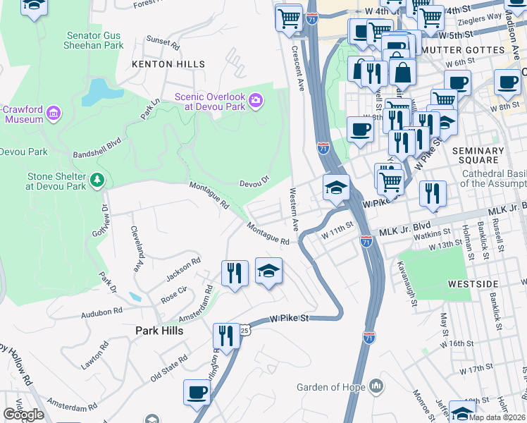 map of restaurants, bars, coffee shops, grocery stores, and more near 927 Leonard Street in Covington