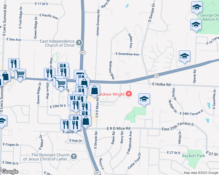 map of restaurants, bars, coffee shops, grocery stores, and more near 17221 East 23rd Street South in Independence