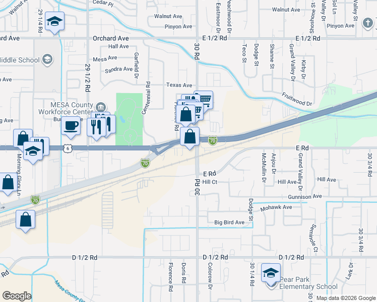 map of restaurants, bars, coffee shops, grocery stores, and more near 2996 North Avenue in Grand Junction