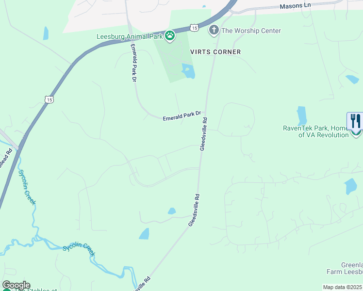 map of restaurants, bars, coffee shops, grocery stores, and more near 40736 Chevington Lane in Leesburg
