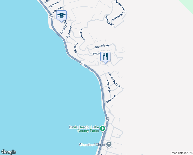 map of restaurants, bars, coffee shops, grocery stores, and more near 6795 East Highway 20 in Lucerne