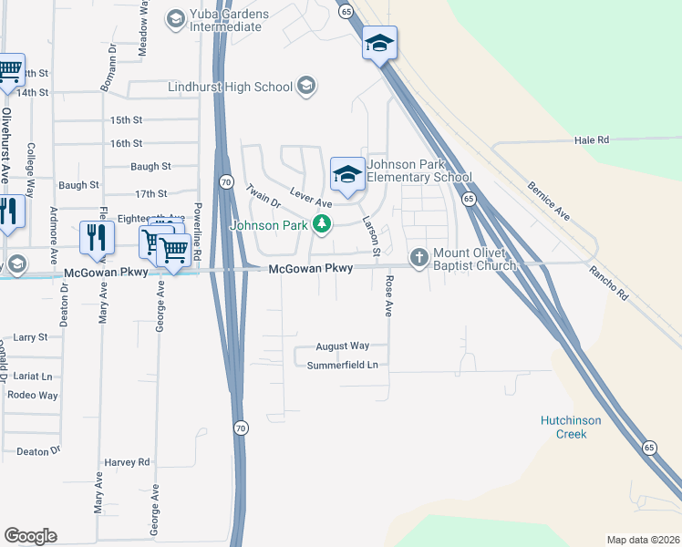 map of restaurants, bars, coffee shops, grocery stores, and more near 4215 Fiesta Way in Olivehurst