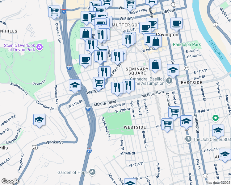 map of restaurants, bars, coffee shops, grocery stores, and more near 1035 Lee Street in Covington
