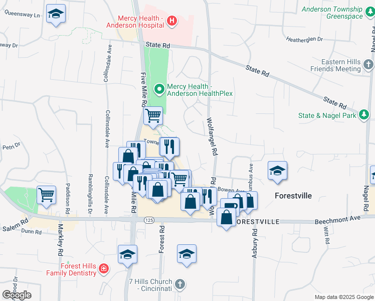 map of restaurants, bars, coffee shops, grocery stores, and more near 1394 Crotty Court in Cincinnati